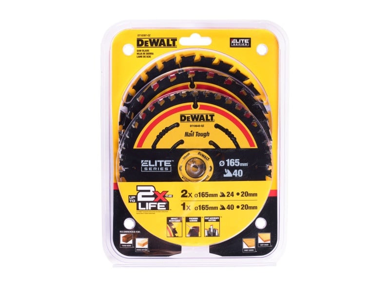 DEWALT EXTREME Set lame de ferăstrău 3 piese pentru lemn 165 x 20 x 1,65 mm / 2 x 24T + 1 x 40T