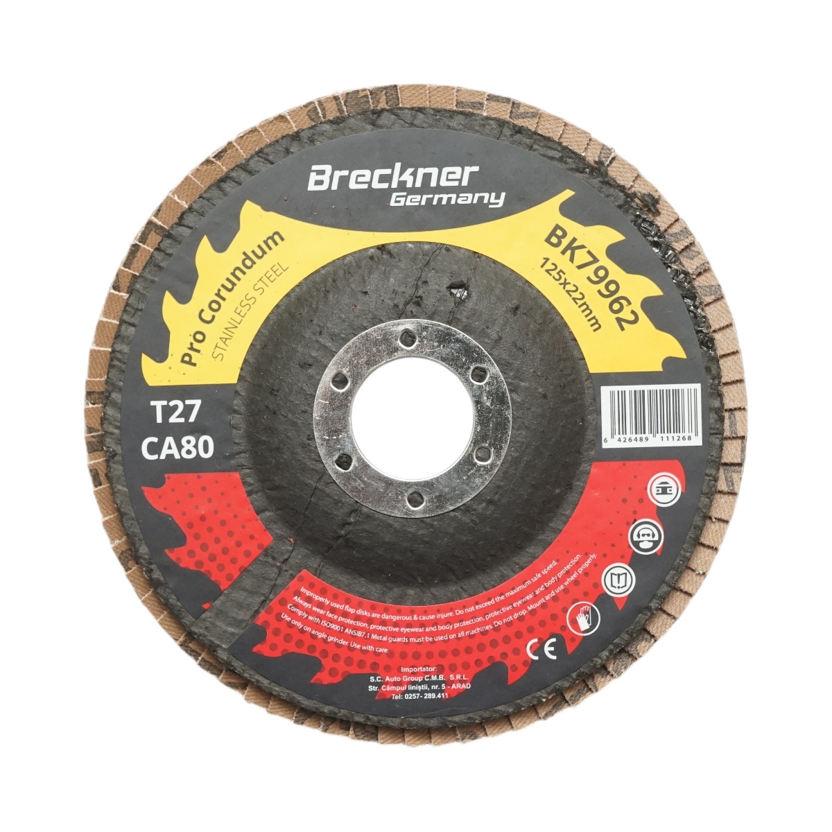 Disc lamelar abraziv corund T27 CA80, 125x22mm pentru slefuire/polizare inox si metal , Cod: BK79962,Breckner Germany