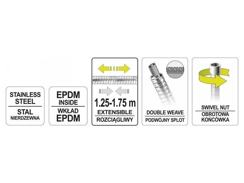 FALA Furtun de duș armat extensibil 1,25 - 1,75 m