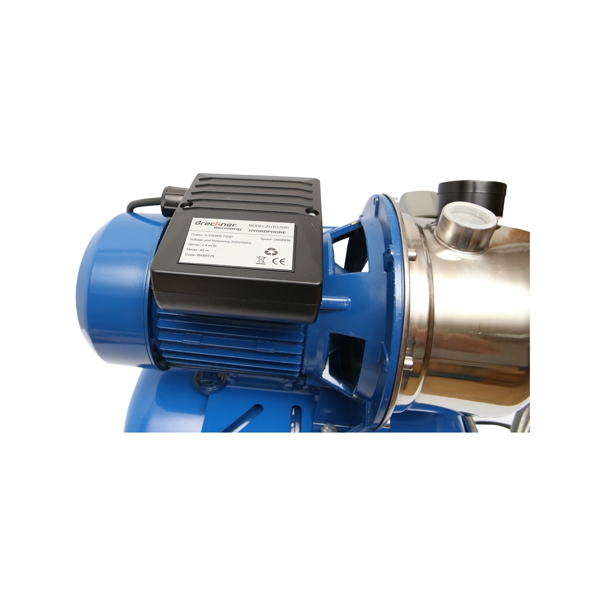 Hydrofor apa 550W 220V, debit 40L/min, H42m, rezervor 24L, viteza 2860 r/min AUTOJS80 , Cod: BK69725, Marca: BRECKNER GERMANY