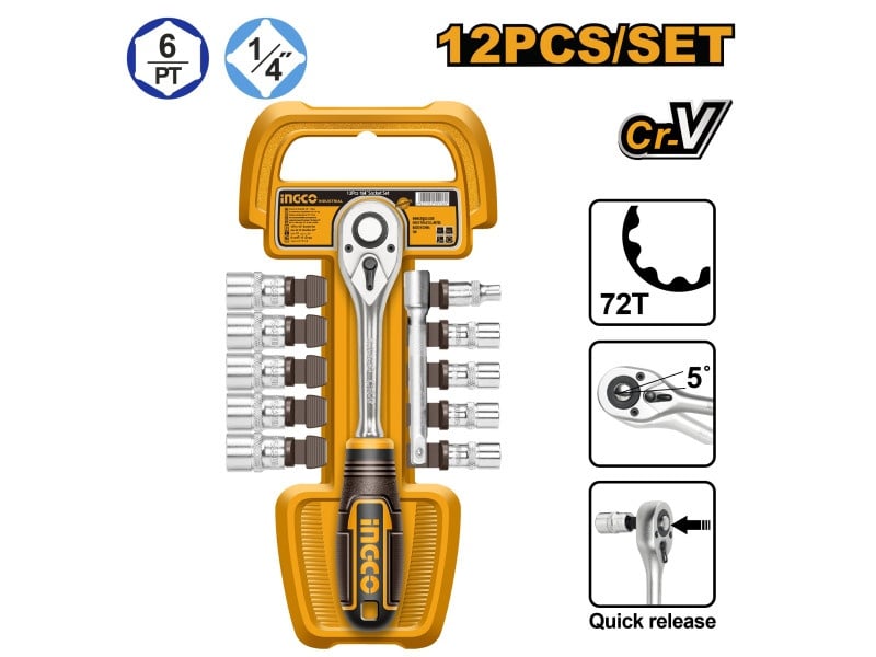 INGCO Set cheie 12 piese 1/4" 5-14 mm CrV