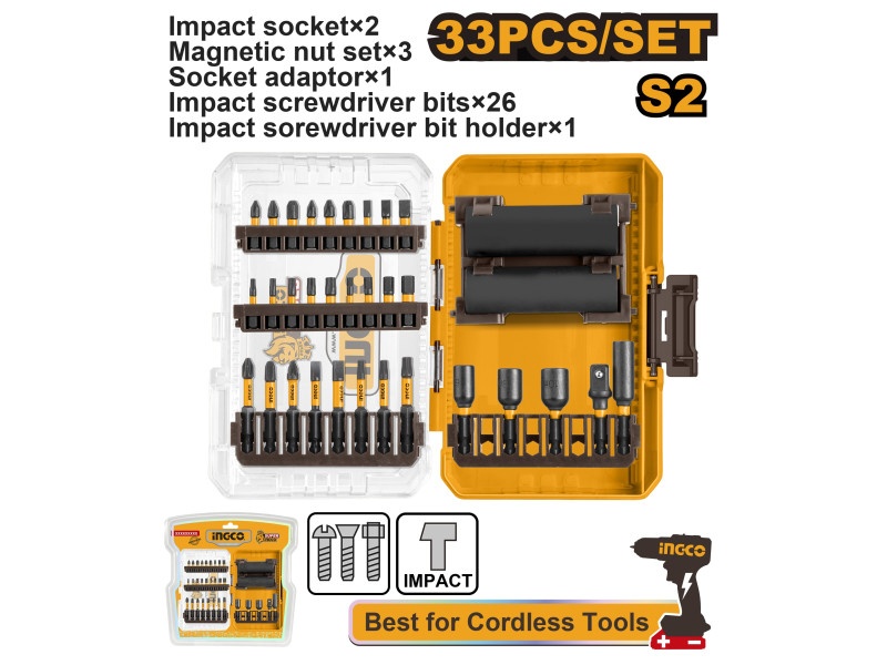 INGCO Set de vârfuri pentru biți de impact 33 piese S2