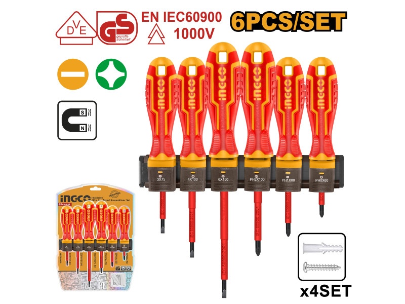 INGCO Set șurubelnițe 6 piese magnetice până la 1000 V izolate