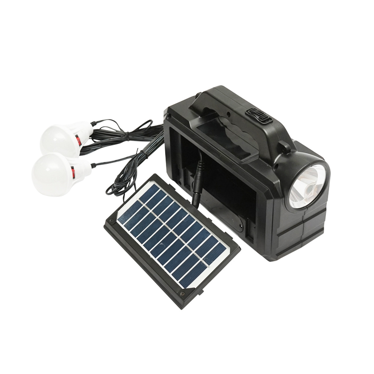 Kit iluminat portabil LED, cu 2 becuri/proiector, panou solar si baterie 4000 mAhH, pentru pescuit camping, GD-8077, Cod: DISLK16, Gdplus - 2 | YEO