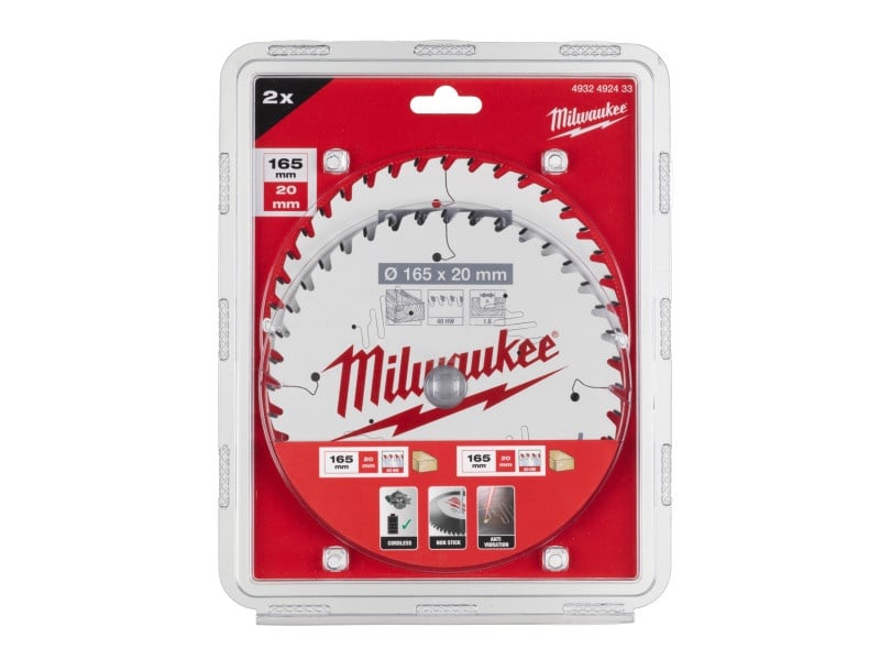 MILWAUKEE Lamă de ferăstrău pentru lemn 165 x 20 x 1,6 mm /40T ATB (2 bucăți) - 1 | YEO