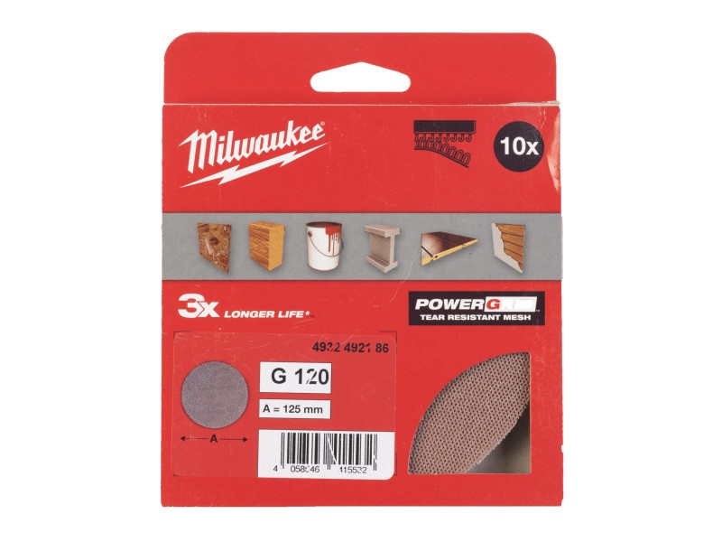 MILWAUKEE Plasă de șlefuit cu velcro PG 125 mm / P120 (10 buc)