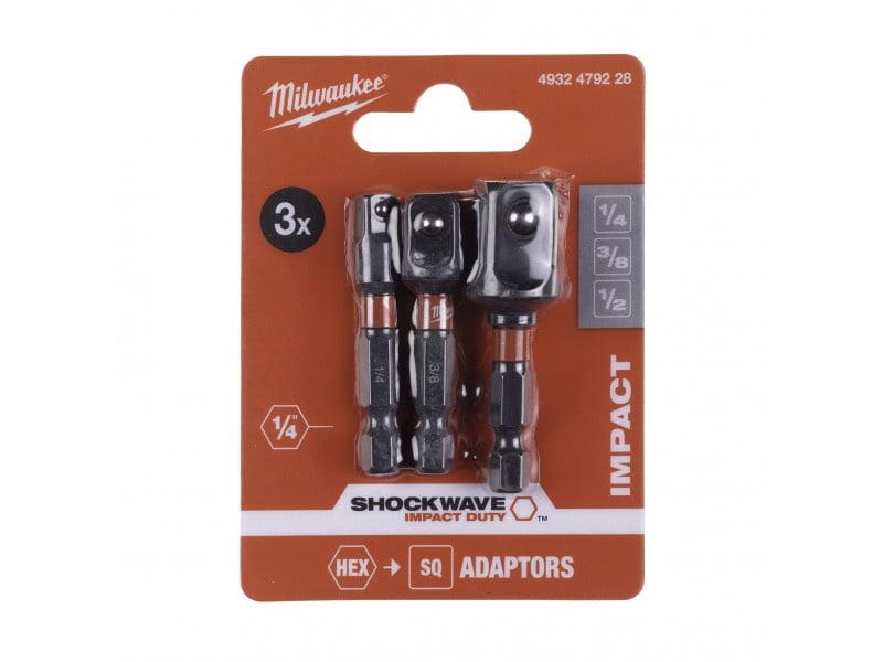 MILWAUKEE Set adaptor pentru mufe 3 piese 1/4" Hex -> 1/2", 3/8", 1/4" pătrat - 1 | YEO