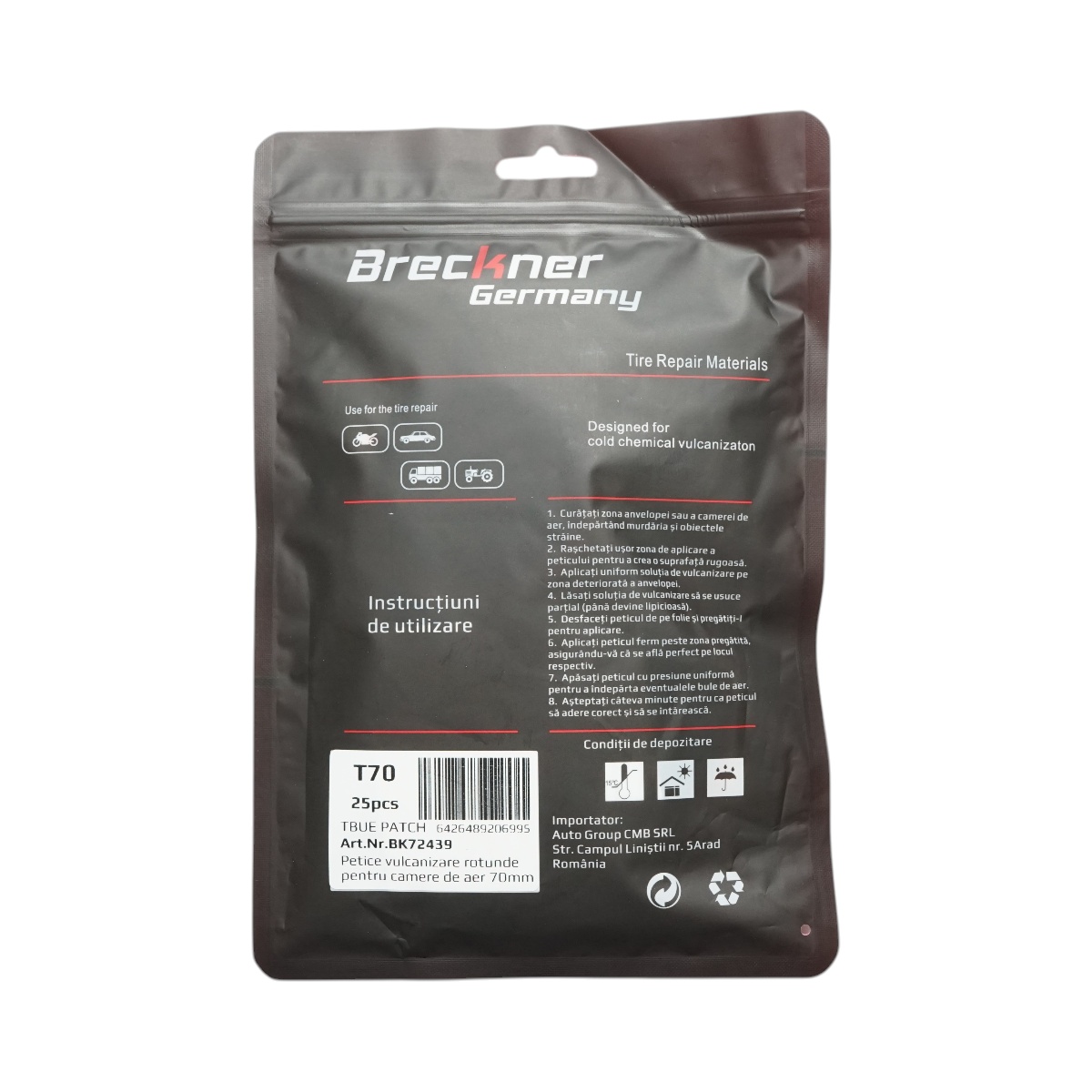 Petice vulcanizare rotunde 70mm BU-01 pentru camere de aer Breckner Germany, BK72439 - 2 | YEO