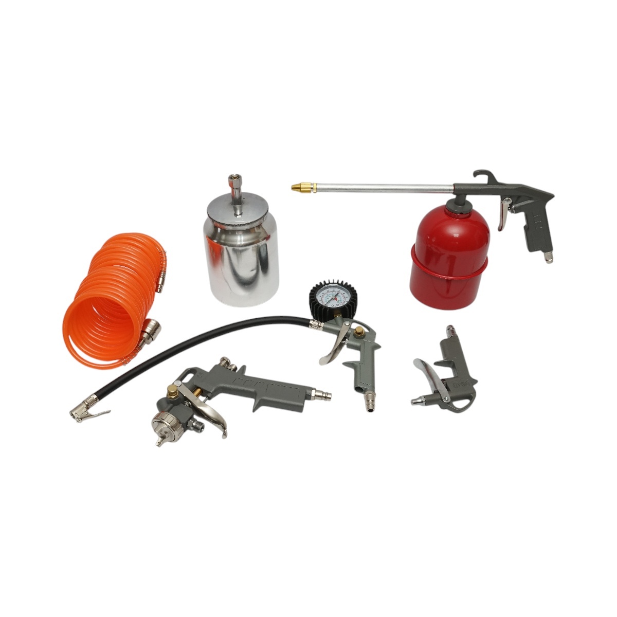 Set 5 piese aer comprimat vopsit, suflat, umflat, spalat cu furtun spiralat 5m , Cod: BK76146, Breckner Germania