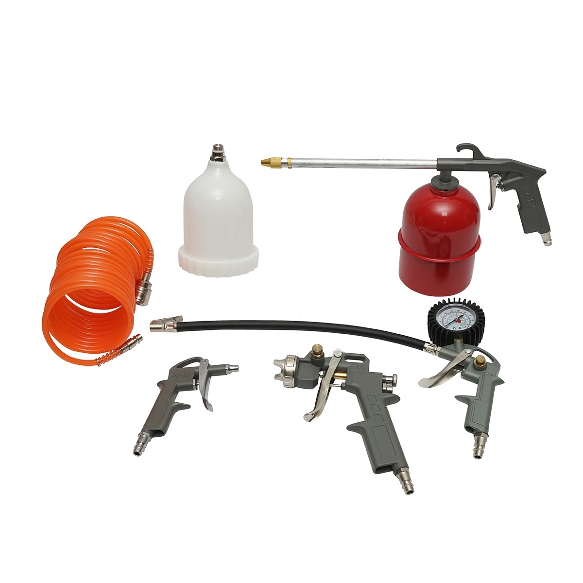 Set 5 piese aer comprimat vopsit, suflat, umflat, spalat cu furtun spiralat 5m , Cod: BK76147, Breckner Germania,