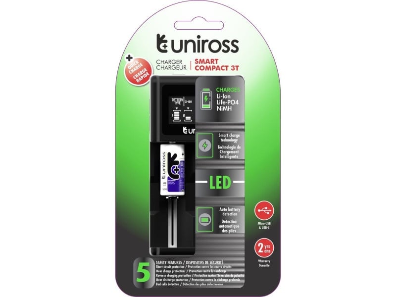 UNIROSS Încărcător rapid compact Li-ion/Ni-MH/LiFePo4 Afișaj LCD