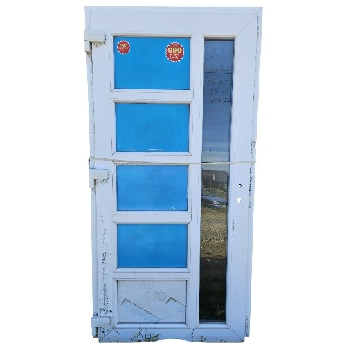 Usa, PVC & termopan, 100x200cm, alba, stanga, Kirchberger, 7cm, 6 camere, panel si sticla mata