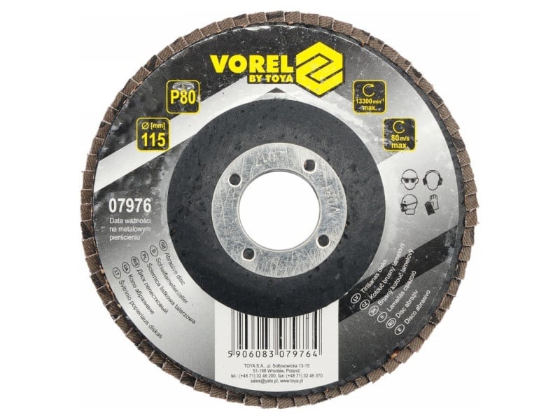 VOREL Disc abraziv plat 115 x 22,2 mm / P80 - 1 | YEO