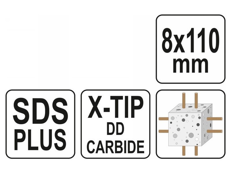 YATO Burghiu pentru roci 8,0 x 110/50 mm cu patru tăișuri SDS-Plus