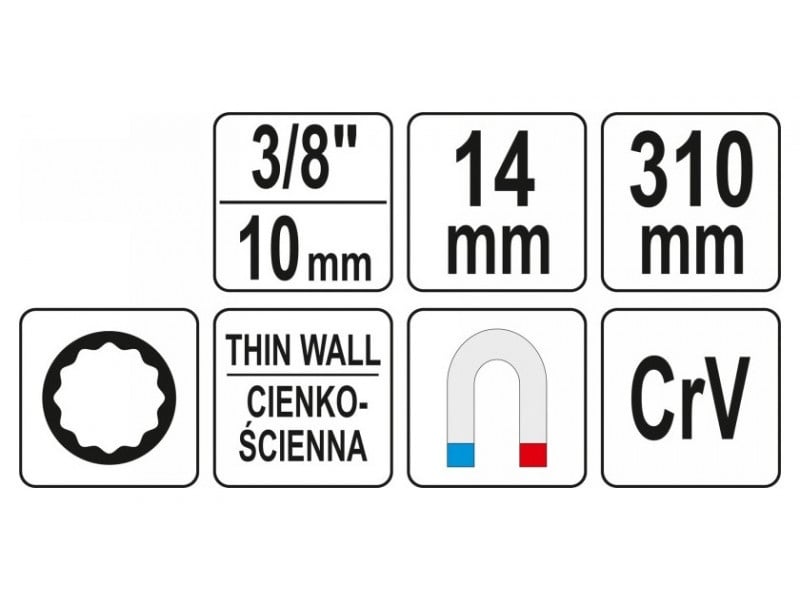 YATO Cheie lumânare cu soclu articulat 14 mm 3/8" magnetic CrV - 3 | YEO