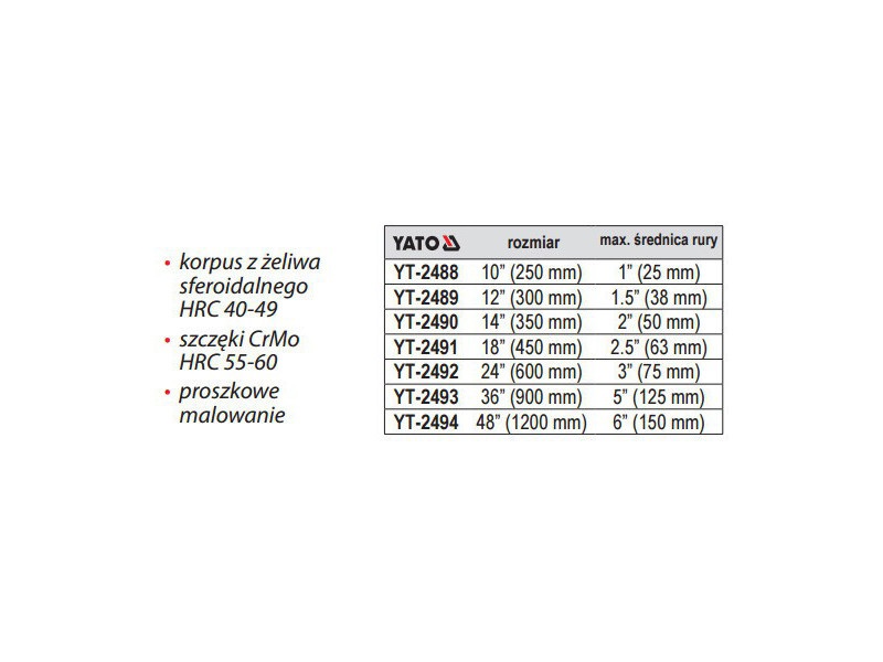 YATO Cheie pentru țevi cu o singură mână 1" 250 mm