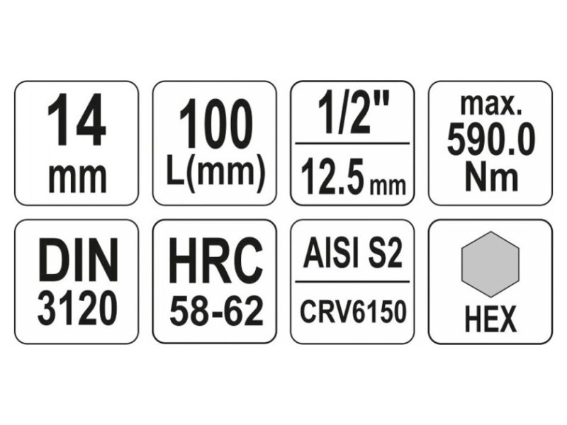 YATO Cheie tubulară cu bit lung Imbus 1/2" 14 mm CrV - 3 | YEO