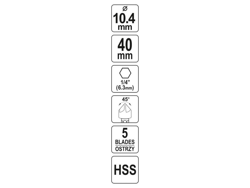 YATO Conic countersink pentru metal 10,4 mm dimensiune bit HSS