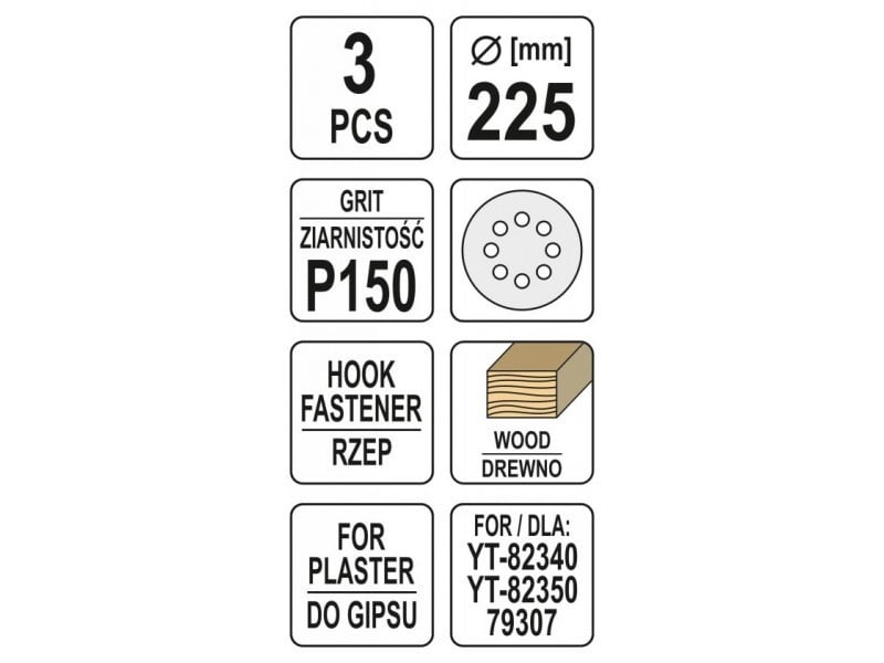 YATO Disc de fixare Velcro 225 mm / P150 (3 buc)