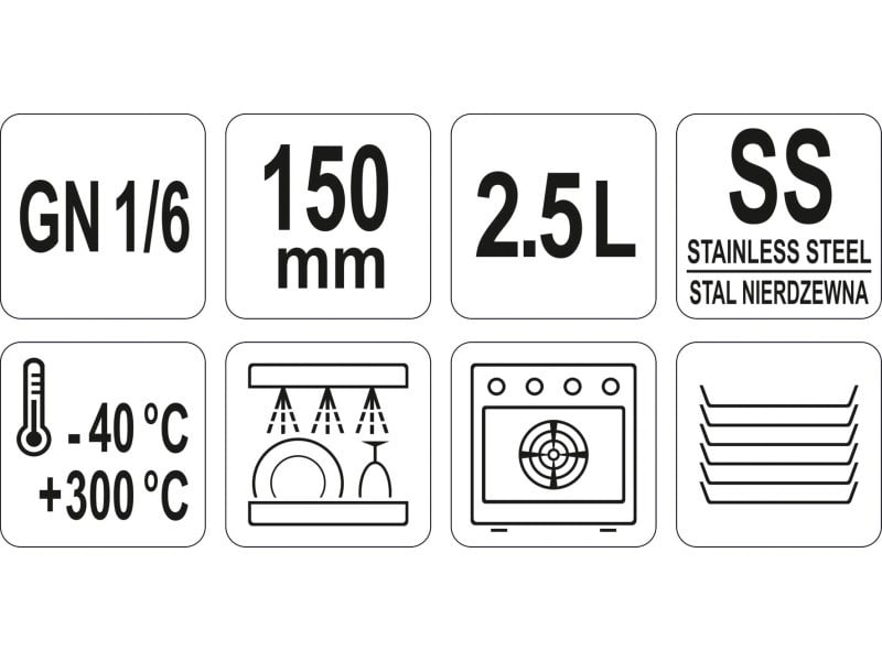 YATO GASTRO Inserție inox 150 mm GN 1/6 - 2 | YEO