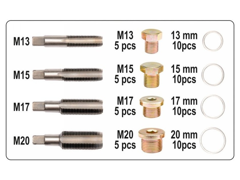 YATO Kit de reparare a filetului dopului de scurgere a uleiului 64 bucăți M13-M20 CrMo - 2 | YEO