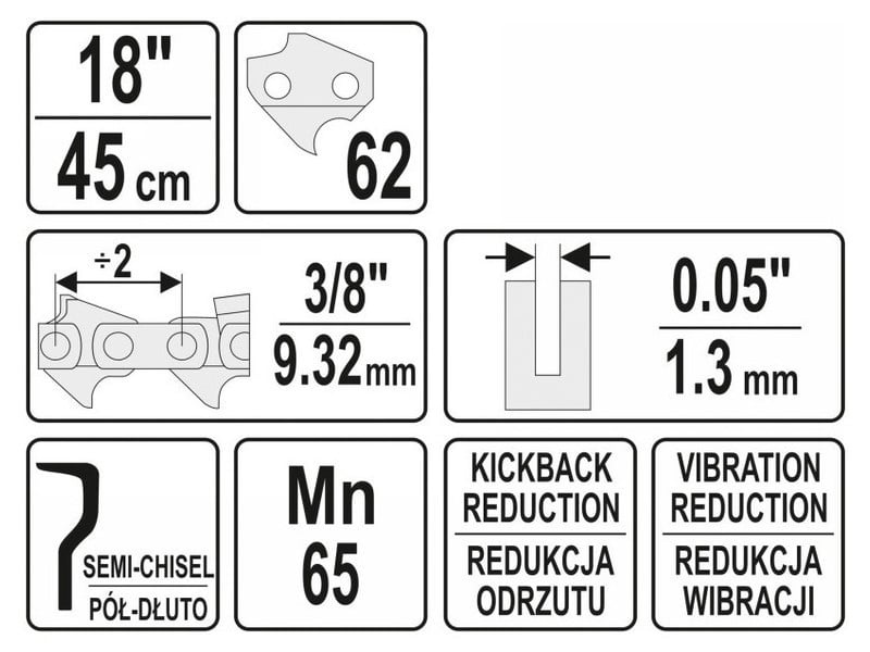 YATO Lanț drujbă 18" 3/8" 1,3 mm 62 sts