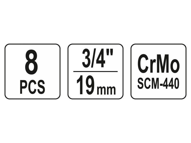 YATO Mașină set de prize lungi 8 piese 3/4" 22-41 mm CrMo