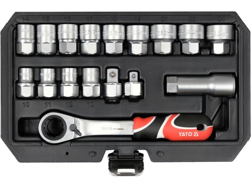 YATO Set de prize deschise 17 piese 3/8", 1/2" Spline