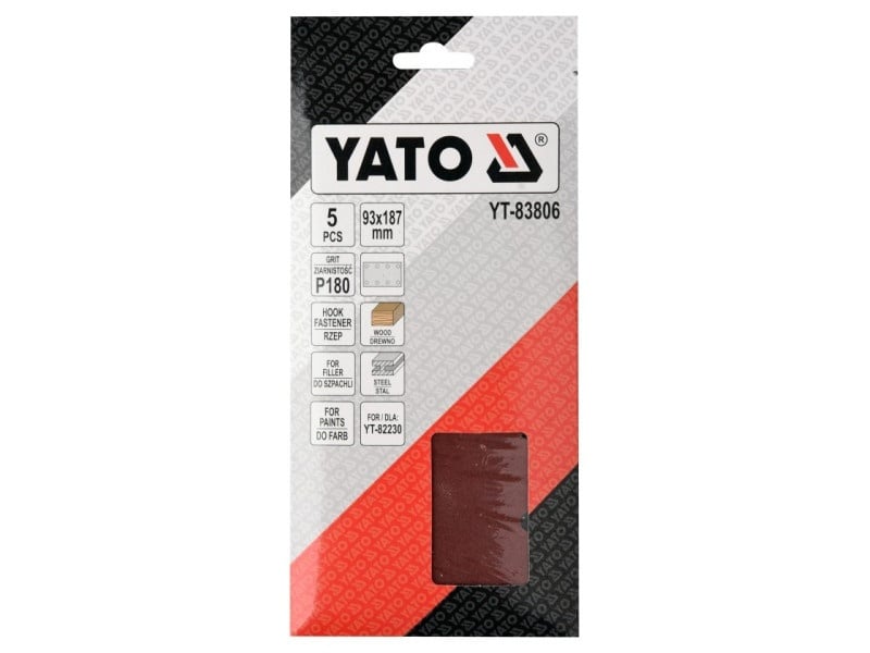 YATO Șmirghel Velcro 90 x 187 mm / P180 (5 bucăți) - 1 | YEO