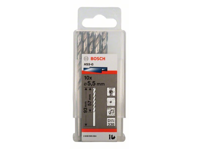 BOSCH Burghie 5,5 x 93/57 mm 135° HSS-G DIN 338 (10 buc) - 1 | YEO