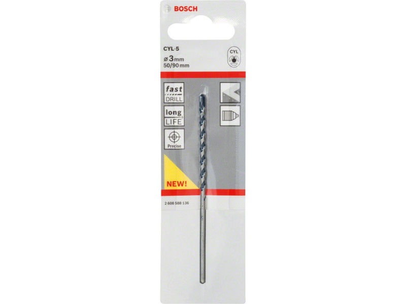 BOSCH Burghiu pentru piatră 3,0 x 90/50 mm cu două tăișuri CYL-5 - 1 | YEO