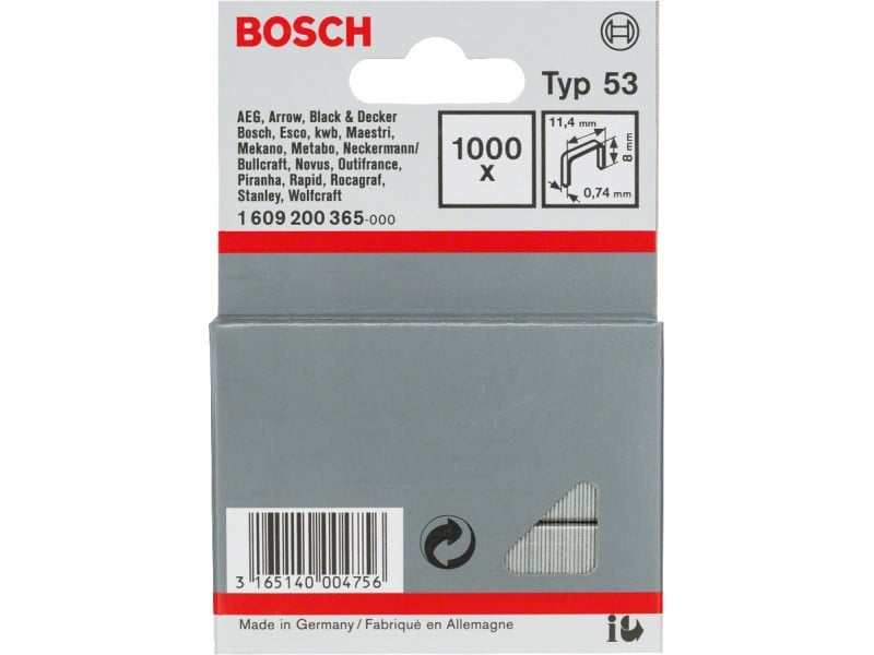 BOSCH Capse 8 x 11,4 x 0,74 mm pentru capsator HT14 (1000 bucăți)