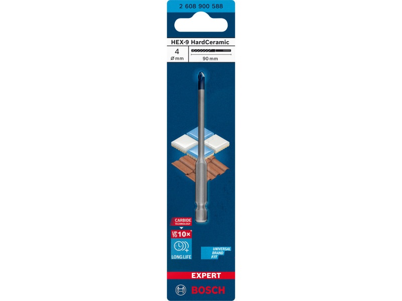 BOSCH EXPERT Burghiu pentru sticlă și gresie 4 x 90 mm HEX-9 HARD CERAMIC - 1 | YEO