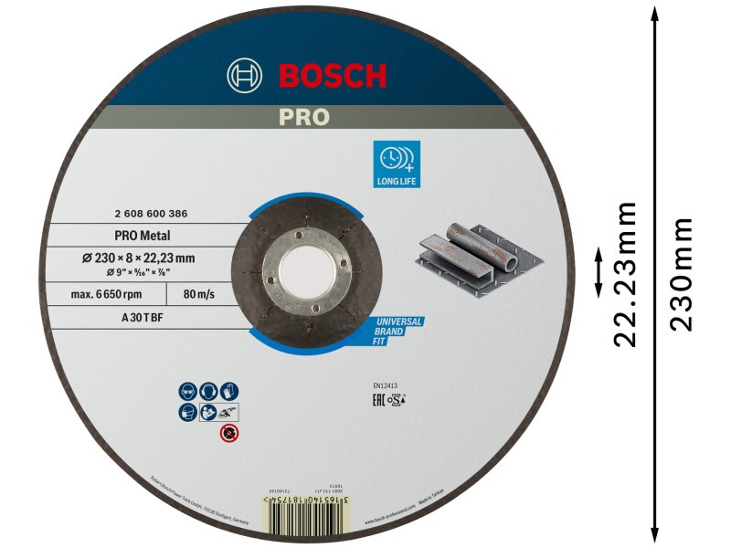 BOSCH PRO Disc de curățare pentru metal 230 x 8,0 x 22,2 mm A 30 T BF (oSa) - 1 | YEO