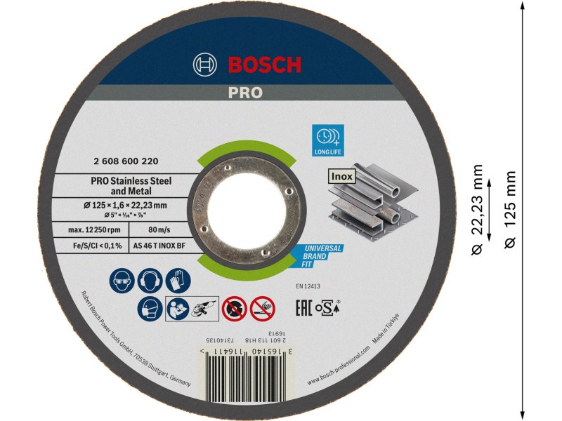 BOSCH PRO Disc de tăiere inox 125 x 1,6 x 22,2 mm AS 46 T INOX BF (oSa) - 2 | YEO