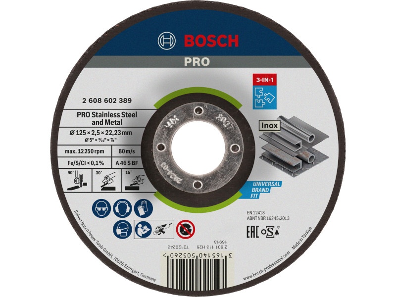 BOSCH PRO Disc de tăiere inox/metal 125 x 2,5 x 22,2 mm 3 în 1 A 46 S BF (oSa)