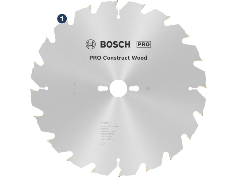 BOSCH PRO Lamă de ferăstrău pentru lemn 300 x 30 x 3,2 mm / 20T Construct Wood - 2 | YEO