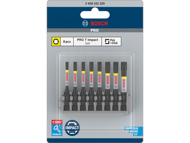 BOSCH PRO set de vârfuri de biți 8 bucăți 55 mm (T15, T20 x 2, T25 x 2, T30 x 2, T40) Pick & Click - 1 | YEO