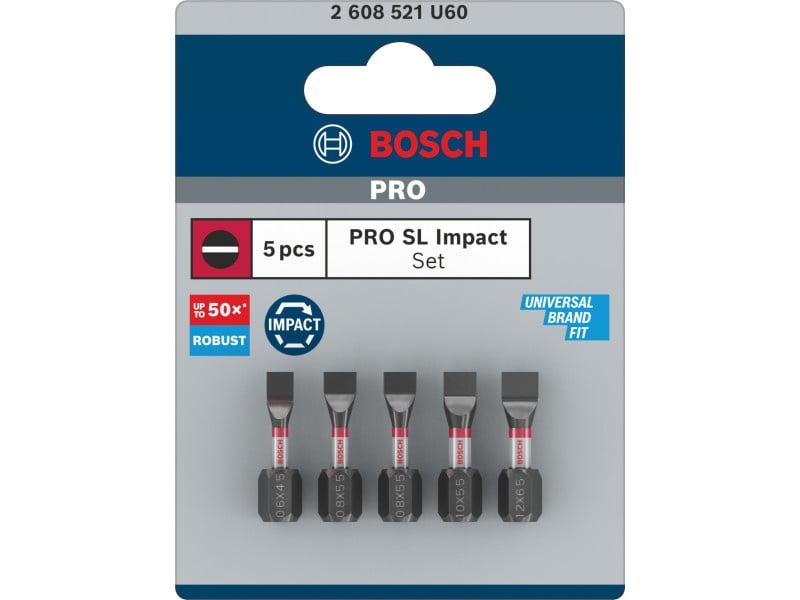 BOSCH PRO Set de vârfuri de impact 5 piese 25mm (SL4,5/SL5,5x3/6,5x1db) 1/4" Hex - 2 | YEO