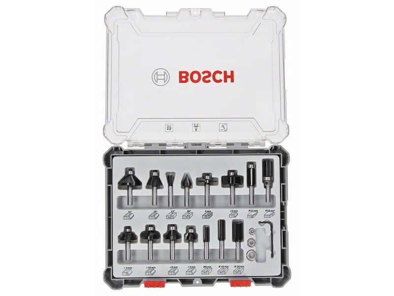 BOSCH Set de tije de frezat, 8 mm, 15 bucăți