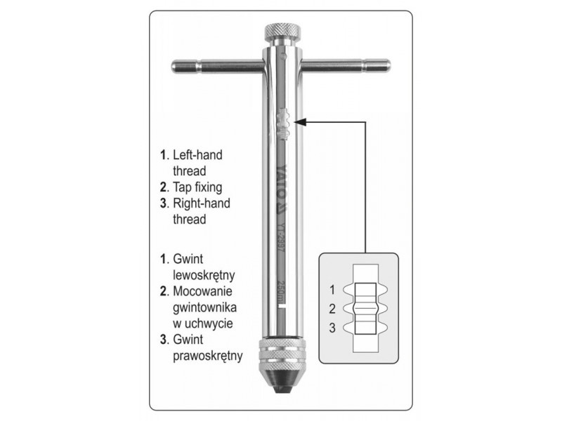 Burghiu de filetare cu clichet YATO M3-M10 250 mm - 2 | YEO