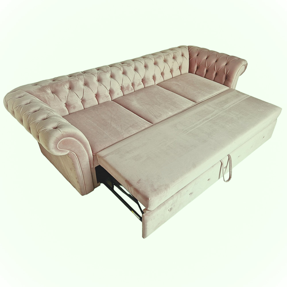 Canapea Extensibila Chesterfield, 250x100x75cm, 3 locuri, Velutto 01 Cream, Glasspandoor - 1 | YEO