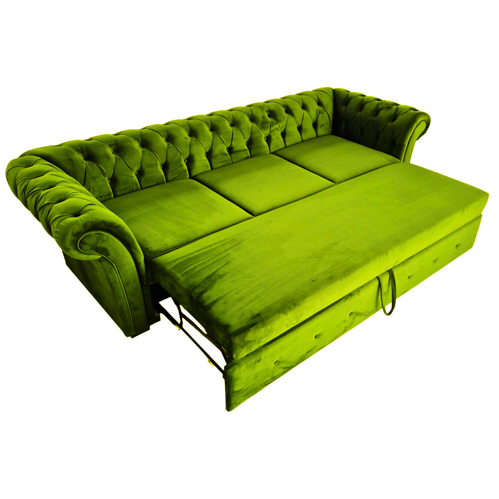 Canapea Extensibila Chesterfield, 250x100x75cm, 3 locuri, Velutto 09 Olive, Glasspandoor - 1 | YEO