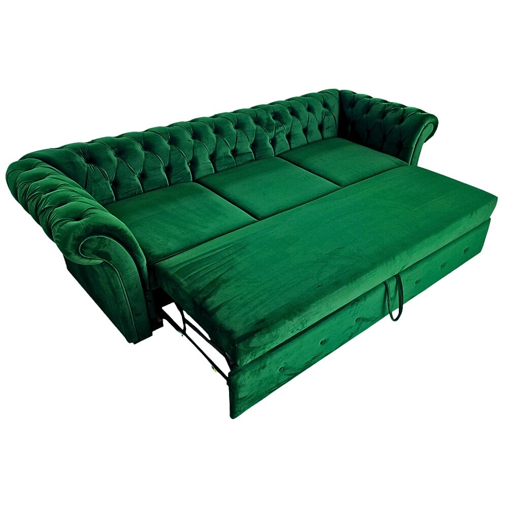 Canapea Extensibila Chesterfield, 250x100x75cm, 3 locuri, Velutto 10 Dark Green, Glasspandoor - 1 | YEO