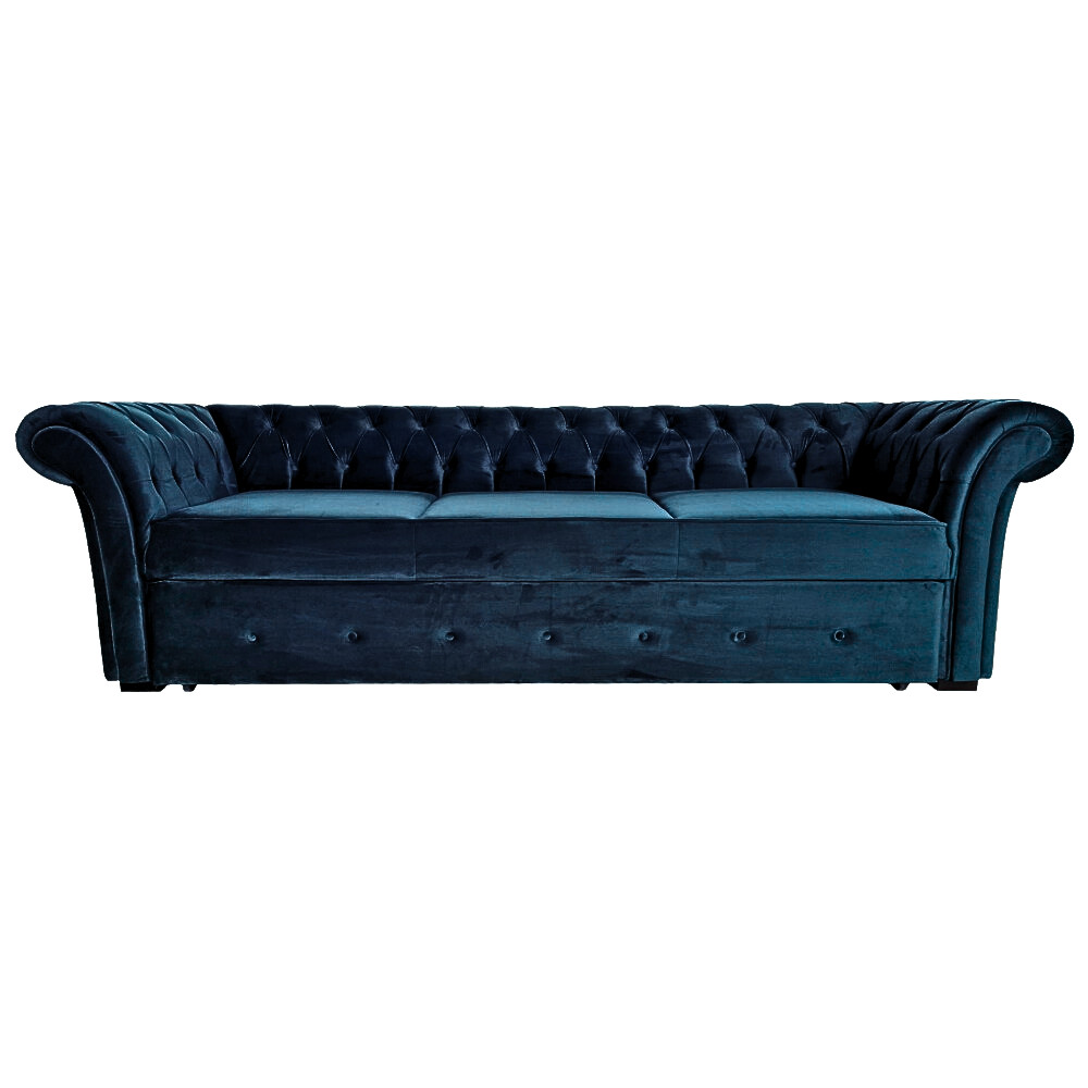 Canapea Extensibila Chesterfield, 250x100x75cm, 3 locuri, Velutto 11 Blue, Glasspandoor - 3 | YEO