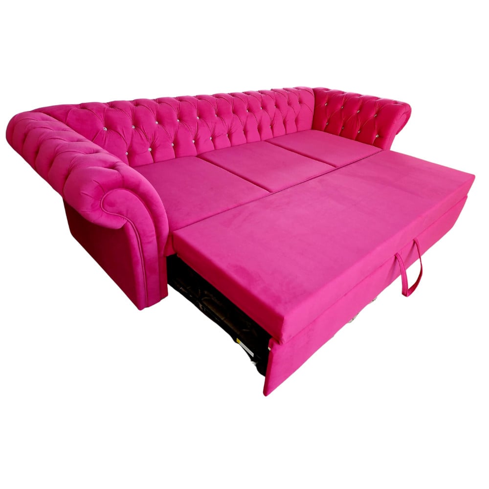 Canapea Extensibila Chesterfield, 250x100x75cm, 3 locuri, Velutto 14 Pink, Glasspandoor - 2 | YEO