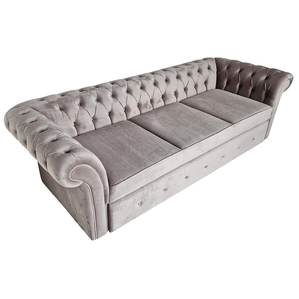 Canapea Extensibila Chesterfield, 250x100x75cm, 3 locuri, Velutto 15 Silver, Glasspandoor