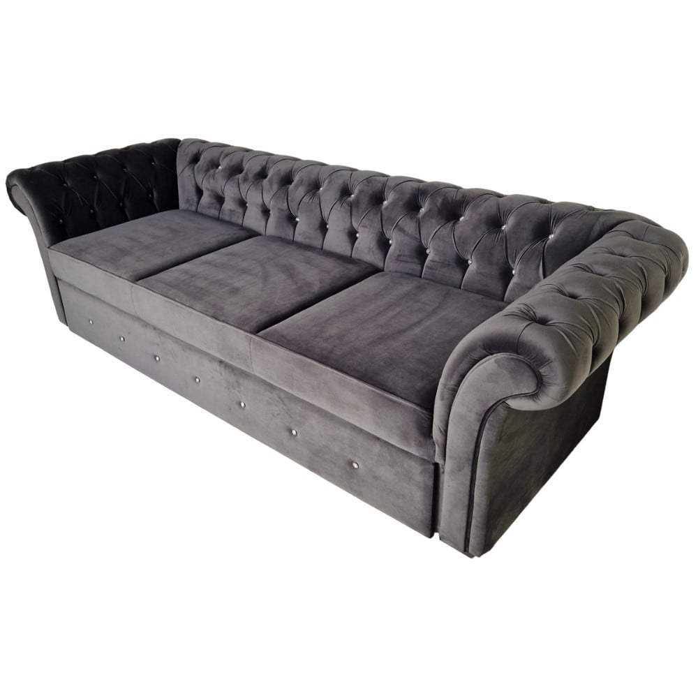 Canapea Extensibila Chesterfield, 250x100x75cm, 3 locuri, Velutto 18 Anthracite, Glasspandoor