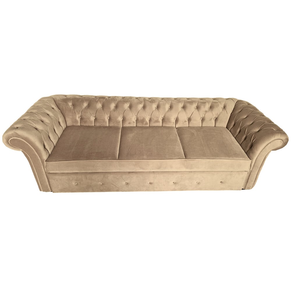 Canapea Extensibila Chesterfield, 250x100x75cm, 3 locuri, Velutto 29 Taupe, Glasspandoor - 1 | YEO