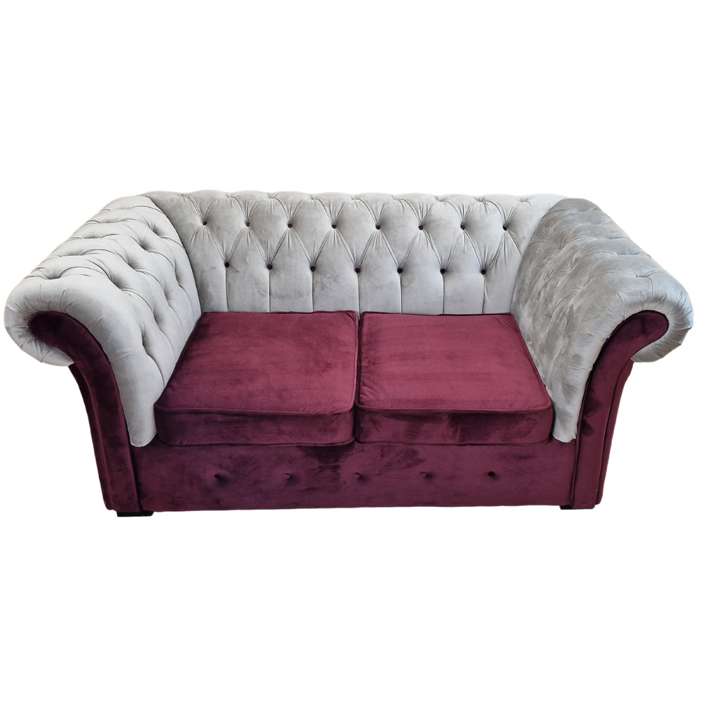 Canapea Fixa Chesterfield, 200x100x75cm, 2 locuri, Velutto 02 Beige & 07 Dark Red, Glasspandoor - 2 | YEO